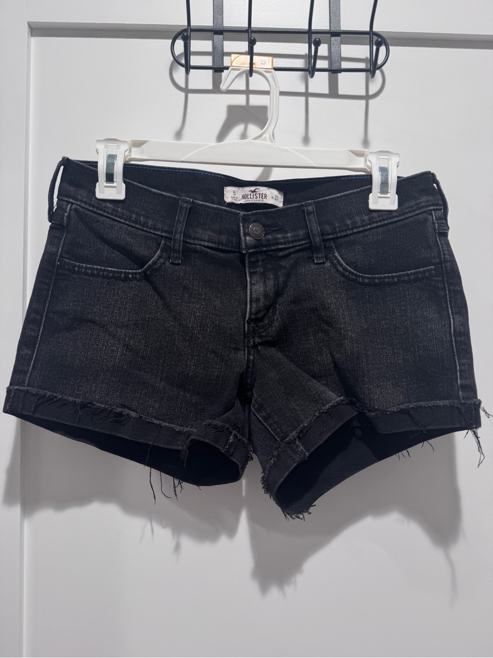 Hollister Black Frayed Hem Denim Shorts